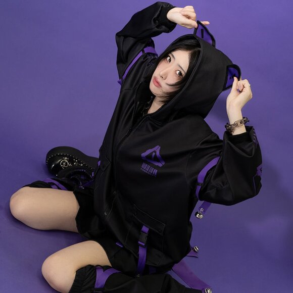 NEW ACDC RAG - Error Code Cyberpunk Tech Oversized Black Purple Jacket - Picture 8 of 9